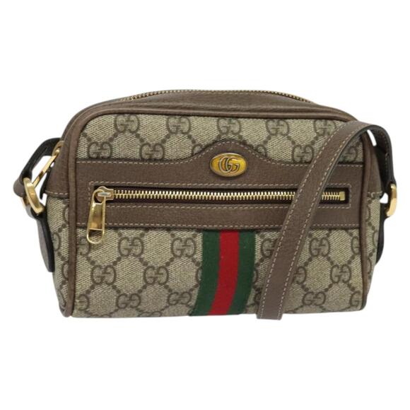 GUCCI GG Supreme Web Sherry Line Shoulder Bag Pvc Brown Gold - Picture 1 of 16